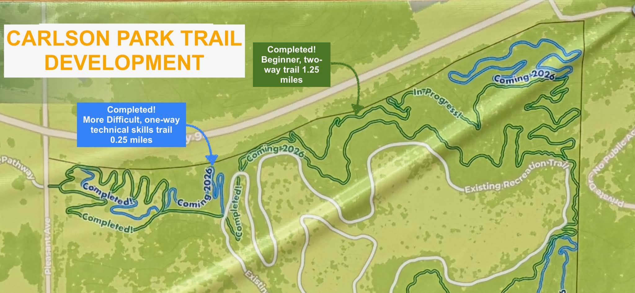Carlson Park trail development status graphic